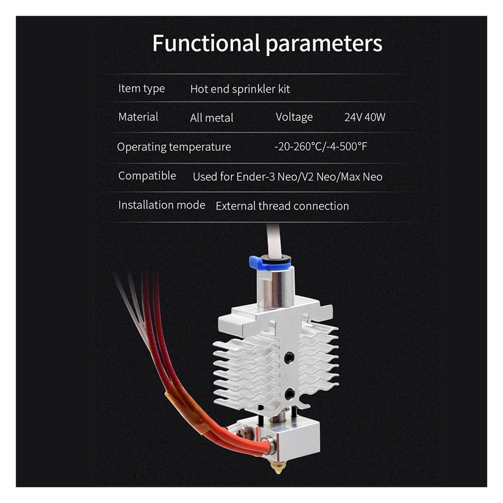 Hotend Extruder-Set, zusammengebaut, kompatibel mit Ender 3 V2 Neo Max 0,4 mm Düse, 3D-Druckerteil