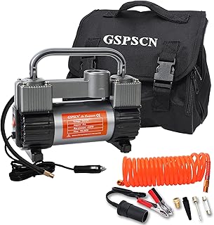 GSPSCN Tire Inflator Heavy Duty Double Cylinders, Portable Metal DC 12V Air Compressor, 150PSI Tire Pump with Adapter for ...