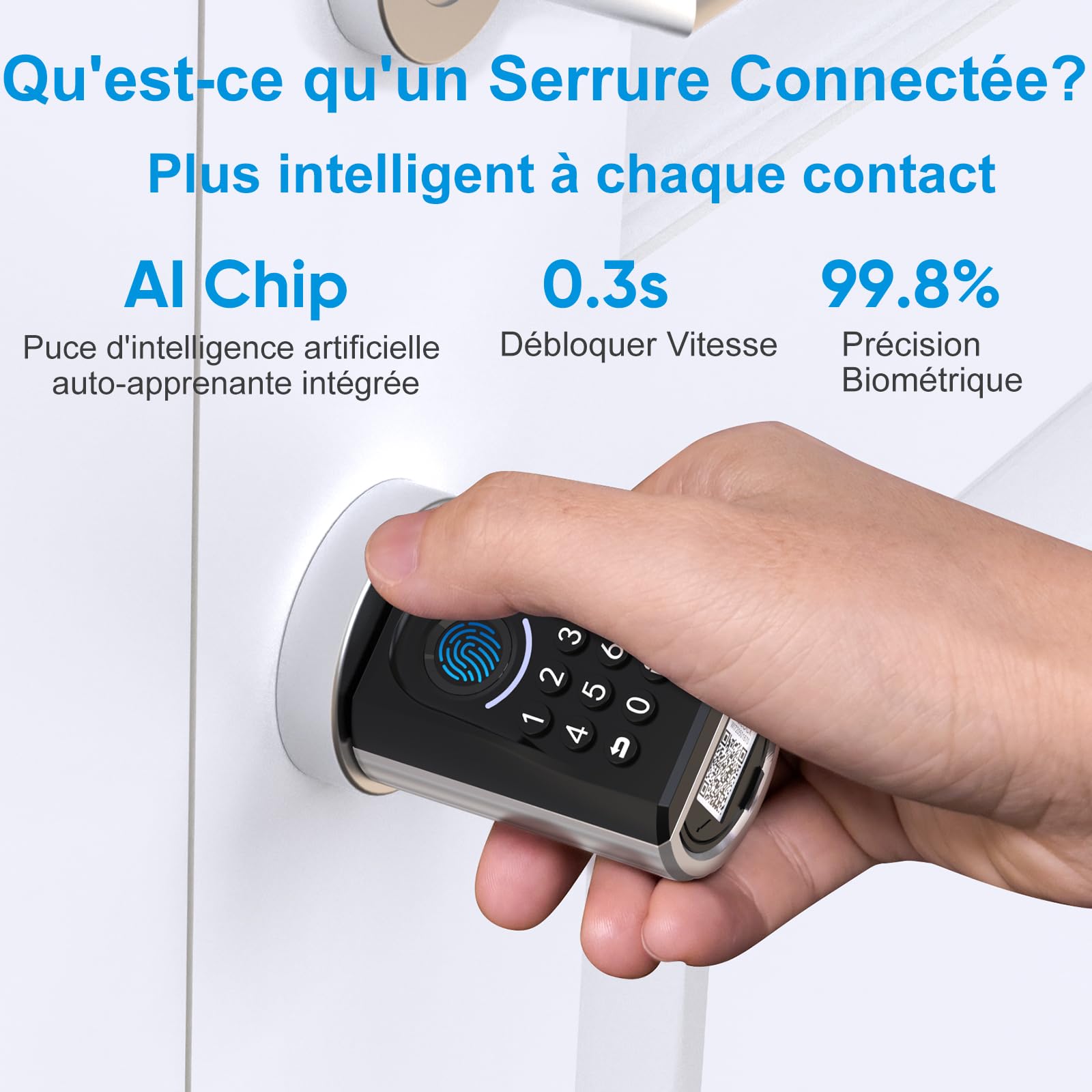 WELOCK ToucA51 Serrure Connectée serrure Empreinte Digitale avec Password,Carte RFID,APP et WiFi,Cylindre Connecté 30×30 pour portes de 30-70mm,Smart Lock IP65,Serrure a Code Installation Facile