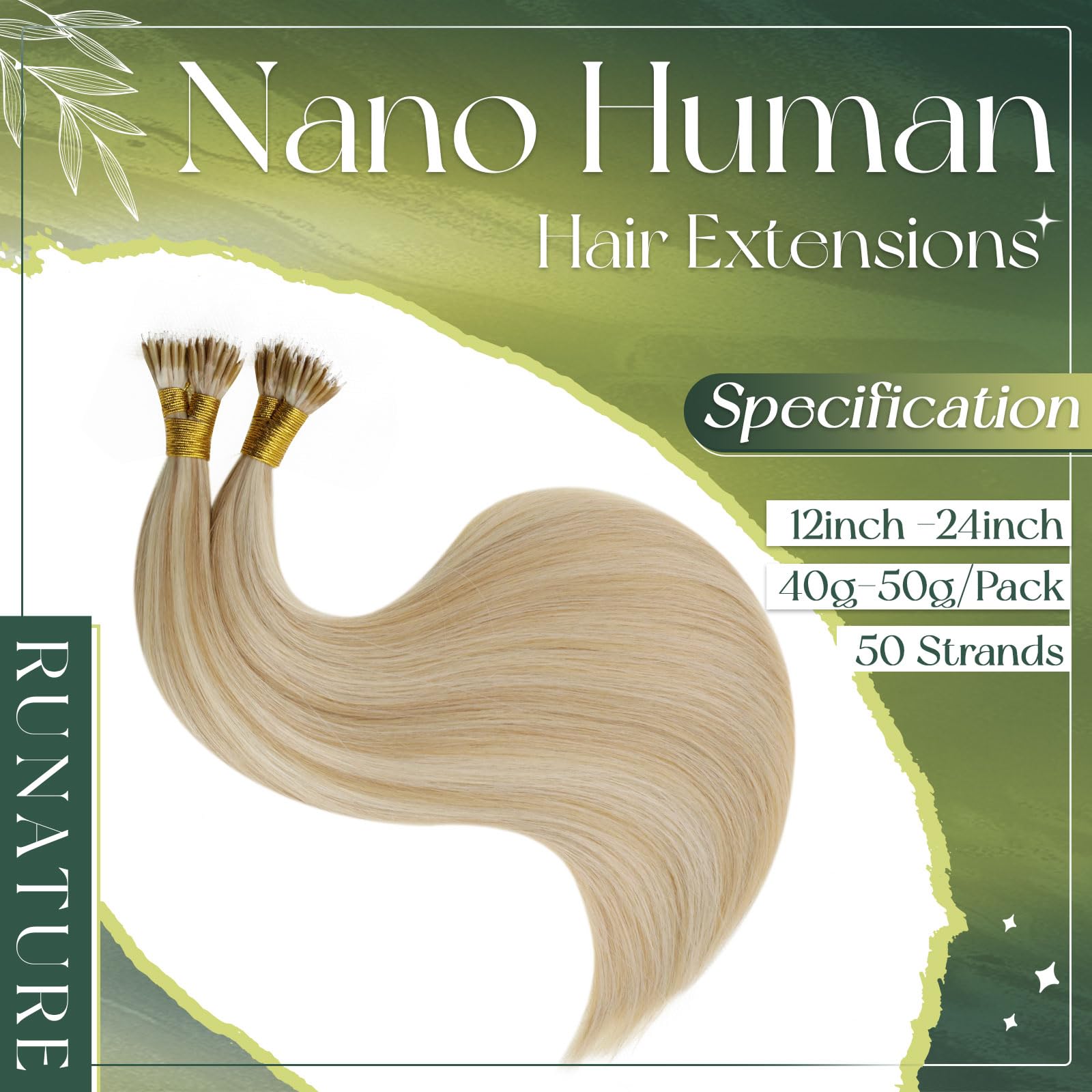 RUNATURE Nano Beads Hair Extensions Real Human Hair 16 Inch Nano Hair Extensions Highlight Honey Blonde Invisible Nano Ring Cold Fusion Hair 50s 50g #18/613 - Image 2