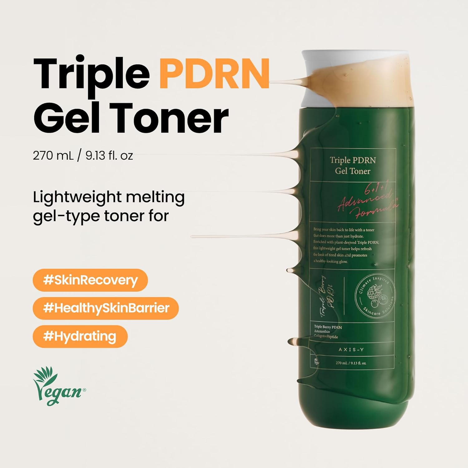 AXIS-Y Triple PDRN Gel Toner - Vegan PDRN, Astaxanthin, Vegan Collagen + Peptide for Deep Hydration, Soothing, Moisture Retention & Firming - Korean Toner for Face - 9.13 fl. oz.