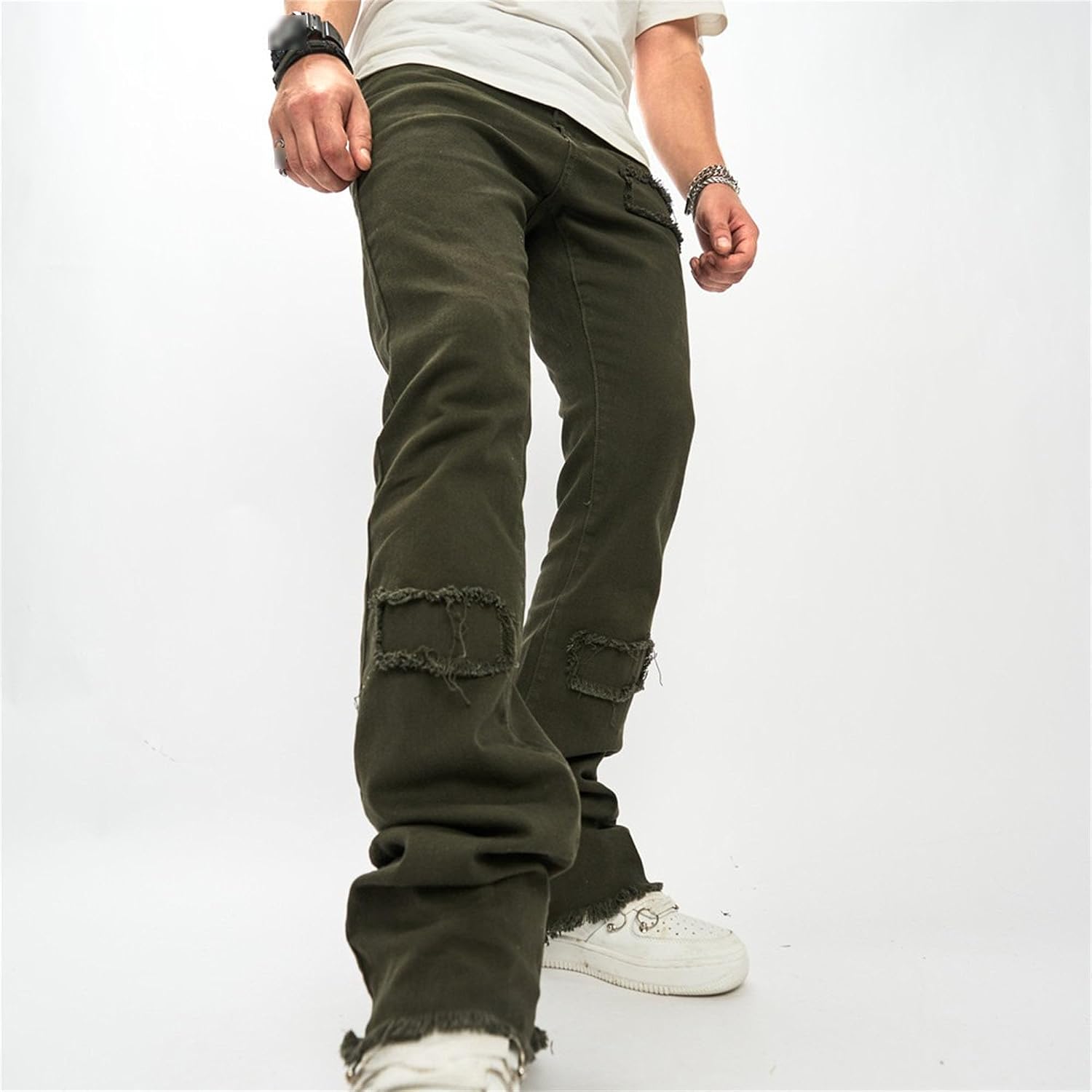 Men's Fit Micro Flared Burrs Jeans Retro Relaxed Bell Bottom Jean Trousers Irregular Sutures Skinny Flare Jean
