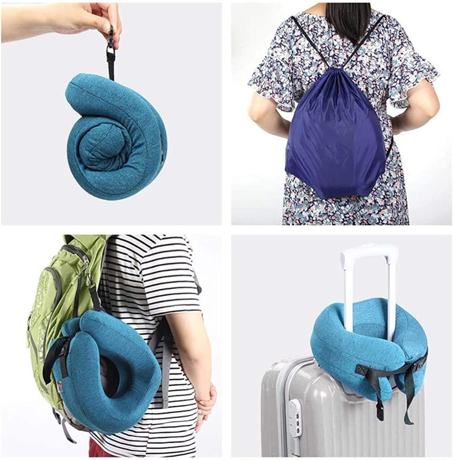 Cuscino da Viaggio for Aereo e Auto, Cuscino Gonfiabile for Il Collo con Morbida Copertura in Pile e Maschera for Gli Occhi, Leggero e Portatile