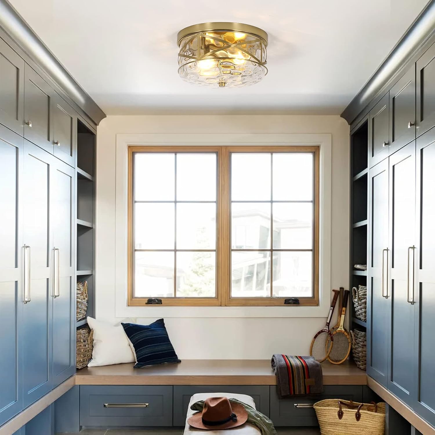 LamQee 2-Light Flush Mount Ceiling Light Farmhouse Kitchen Island Ceiling Light with Bubble Glass Close to Ceiling Light Fixture for Living Room Bedroom Foyer Hallway