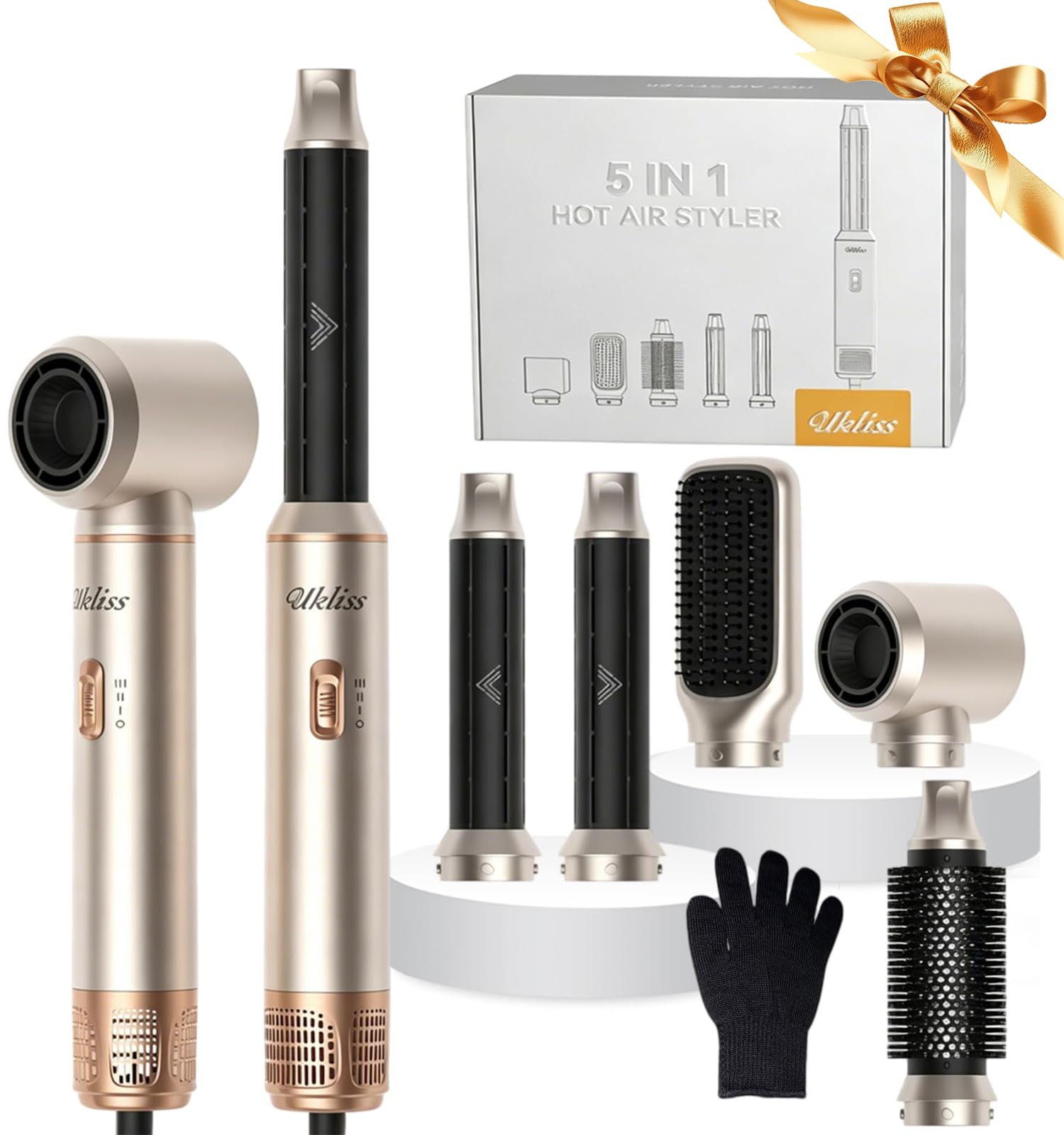 UKLISS Air Styler Pro - Rundbürstenföhn, Warmluftbürste, Föhnbürste, Haartrockner, Glättbürste Styling für Alle Haartypen