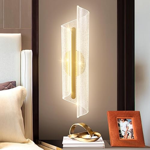 Miniatura 4 de Apliques de pared dorados modernos de 19.7 pulgadas, iluminación de pared, luces LED regulables para sala de estar, dormitorio, baño, escaleras,