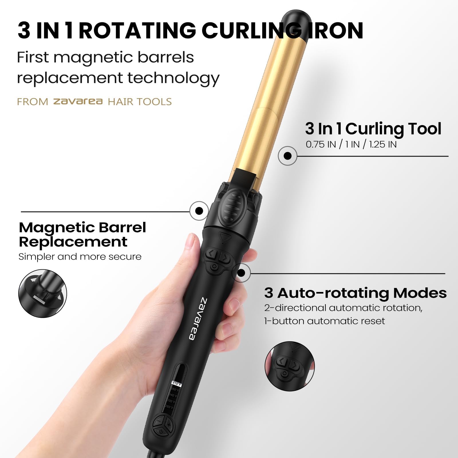 Automatic Rotating Curling Iron Set with 3 Ceramic Barrels