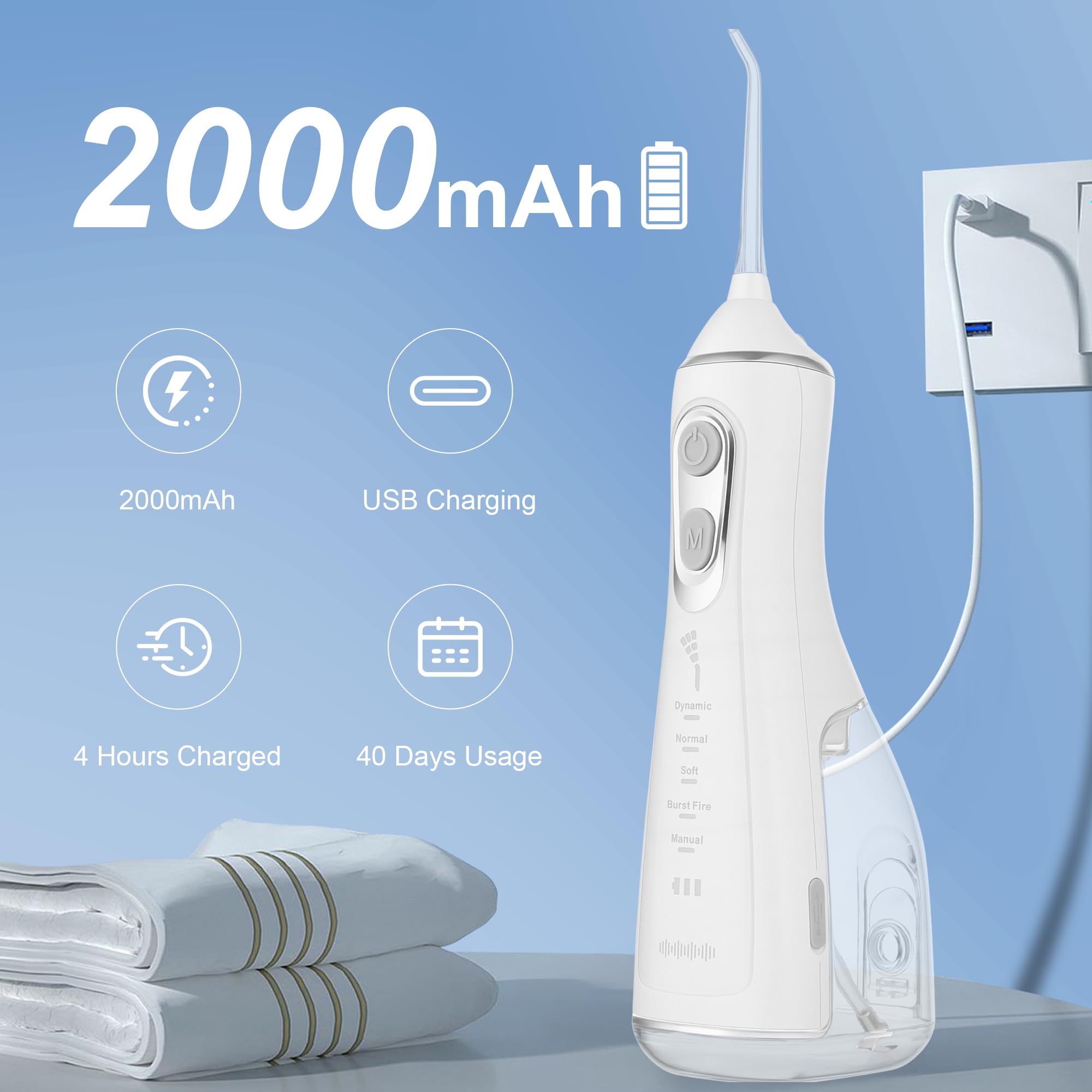 Irrigador dental eléctrico, limpiador bucal de pulsos de agua para la limpieza de dientes y cavidad bucal, herramienta portátil de higiene dental (L15 blanco)