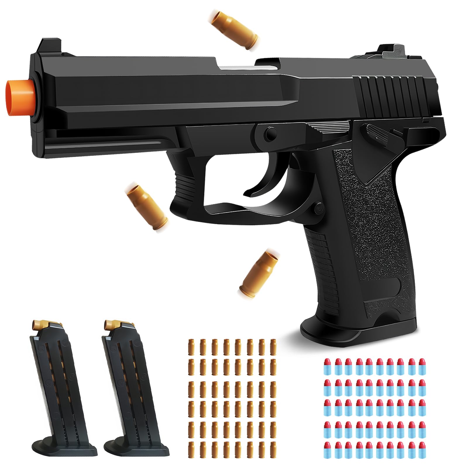 Black Soft Bullet Toy Gun with 50 Foam Bullets, 48 Shells & 2 Clips