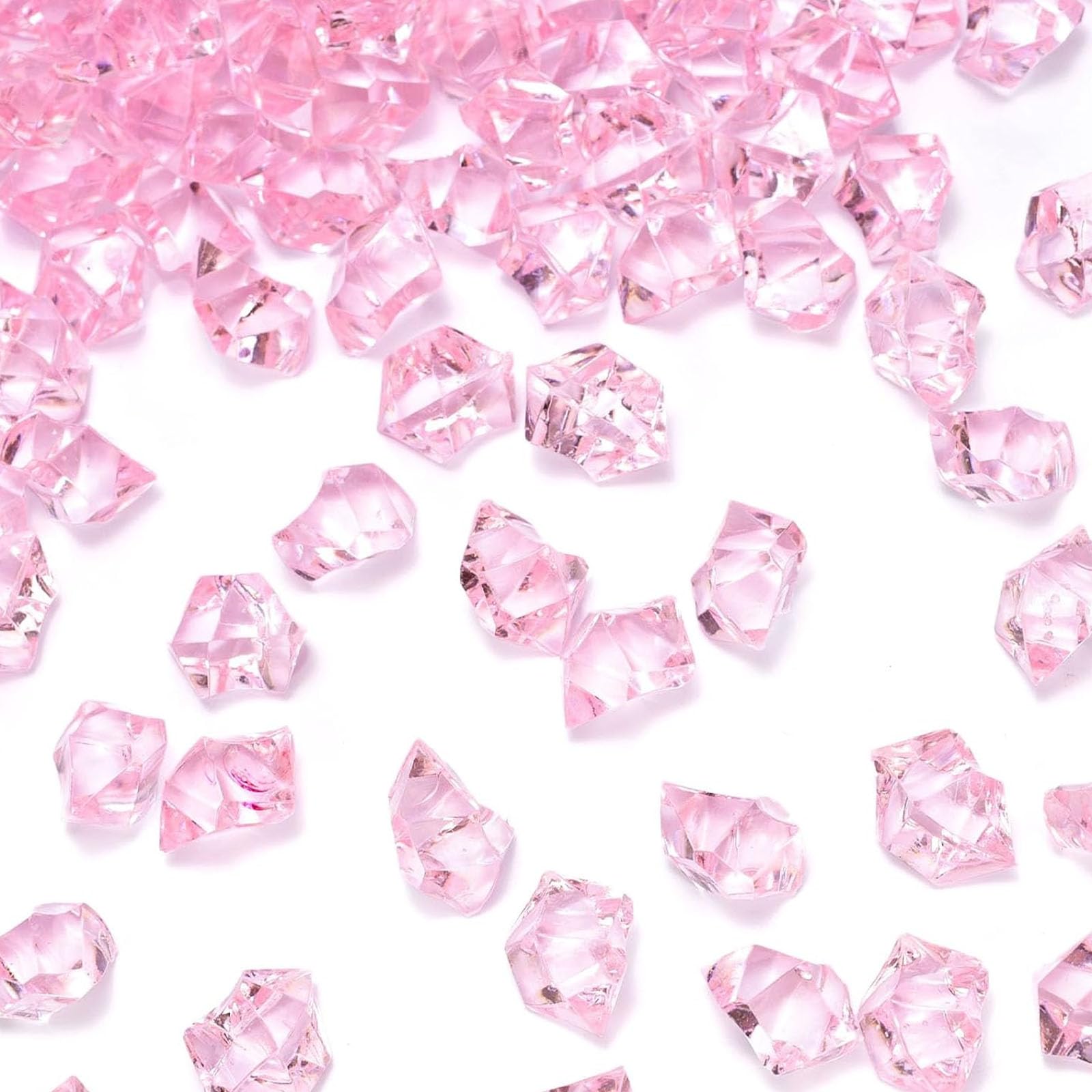 DomeStar Pink Fake Crushed Ice Rocks, 150 PCS Fake Diamonds Plastic Ice Cubes Acrylic Clear Ice Rock Diamond Crystals Fake Ice Cubes Gems for Home Decoration Wedding Display Vase Fillers by