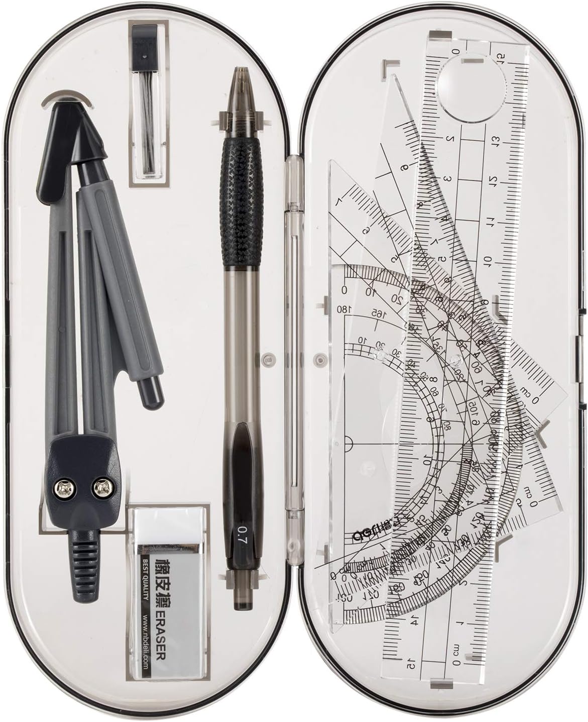 Math Geometry Kit Set - Student Supplies Drawing Compass,Protractor,Rulers,Pencil Lead Refills,Pencil,Eraser for Student