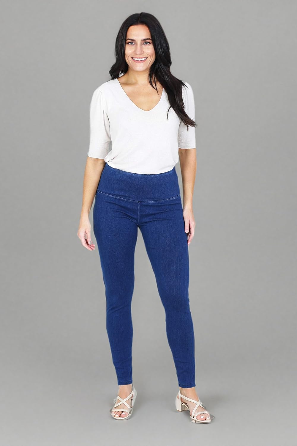 INTRO. Tummy Control High Waist Pull-On Cotton Poly Spandex Legging Denim - Image 5