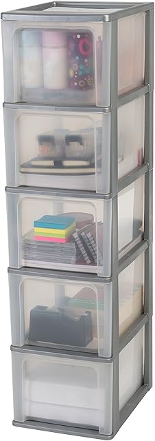 Iris Ohyama, Storage Chest, Organizer, 5 Drawers of 13 L, A4 Size Documents, See Through Drawers, Office, Living Room - Organizer Chest OCH-2500 - Grey