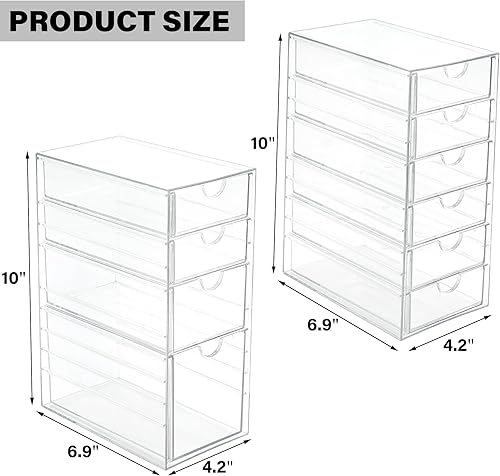 Miniatura 3 de Prsildan Organizador de maquillaje acrílico con 10 cajones, juego de 2 organizadores de escritorio de oficina, cajones de almacenamiento apilables