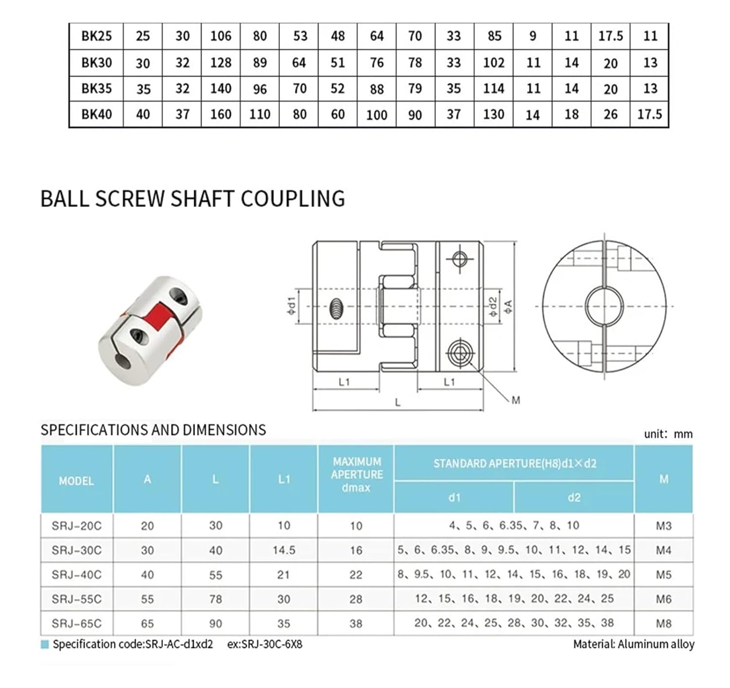 SFU3205 C7 Ball Screw with end Machining + Ball nut + nut housing + BK/BF20 end Support + Coupling(450mm)