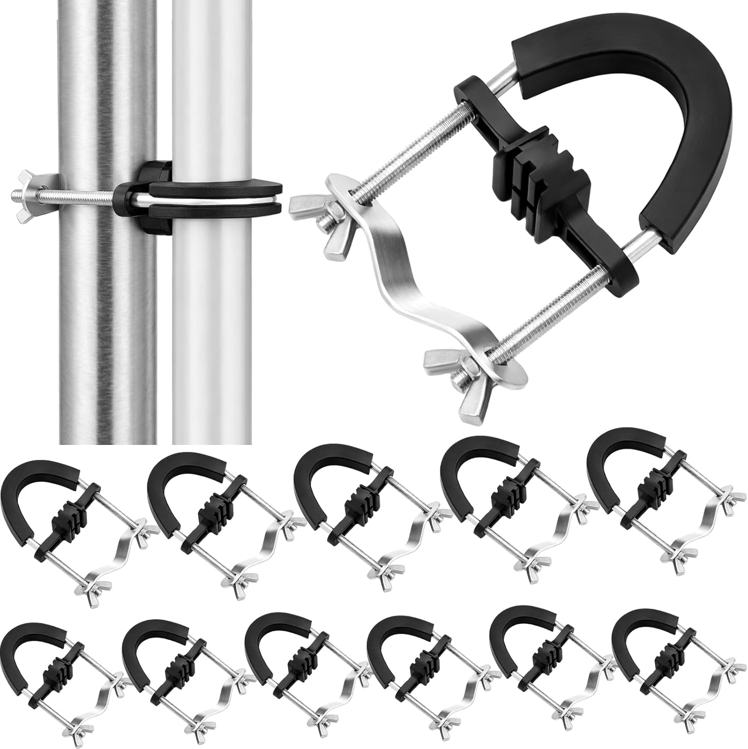 Frienda 12-Pack Trampoline Enclosure Pole Connector U-Shaped Clamp Bracket for Trampoline Pole, Safety Brackets Set for Poles up to 1.5" and Legs up to 1.75" – Easy-Install Replacement Parts