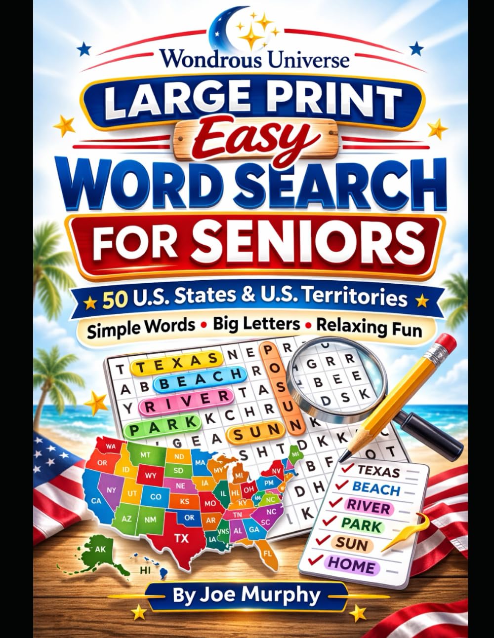 Large Print Easy Word Search for Seniors: 50 U.S. States & U.S. Territories