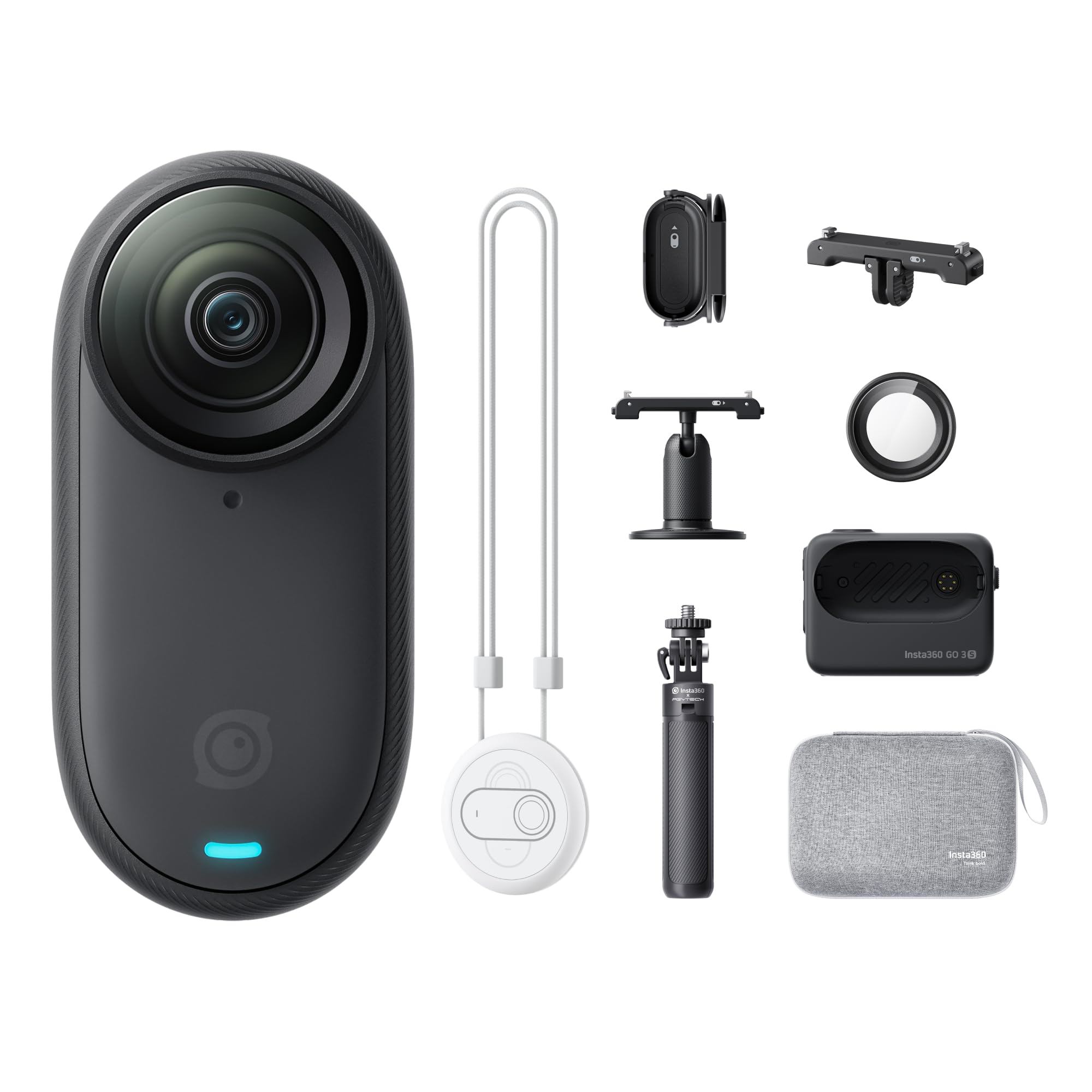 Insta360GO 3S Family Bundle - 4K Tiny Portable Vlogging Camera, Hands-Free POVs, Mount Anywhere, Stabilization, 140 Min Battery Life, 10m Waterproof, AI Editing, Black, For Vlog