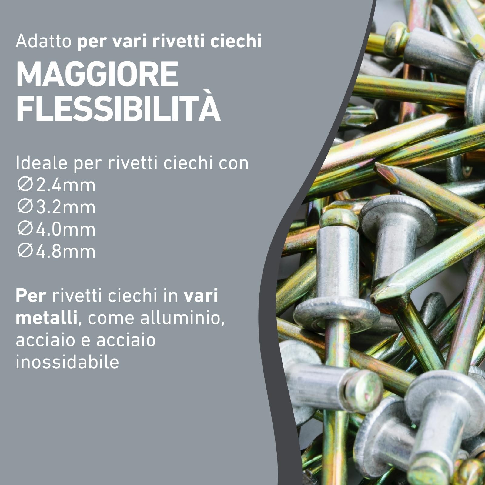 Rivettatrice per avvitatrice a batteria e trapano I Rivettatrice per ribattini ciechi in alluminio, acciaio e acciaio inox I Rivettatrice per rivetti ciechi 2,4-4,8 mm I Adattatore