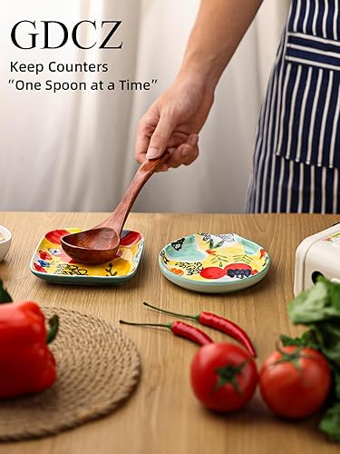 Miniatura 5 de Colorido soporte de cuchara pintado a mano de 4.75 pulgadas de cerámica para encimera de cocina, estufa de cocina, apto para lavavajillas, multicolor