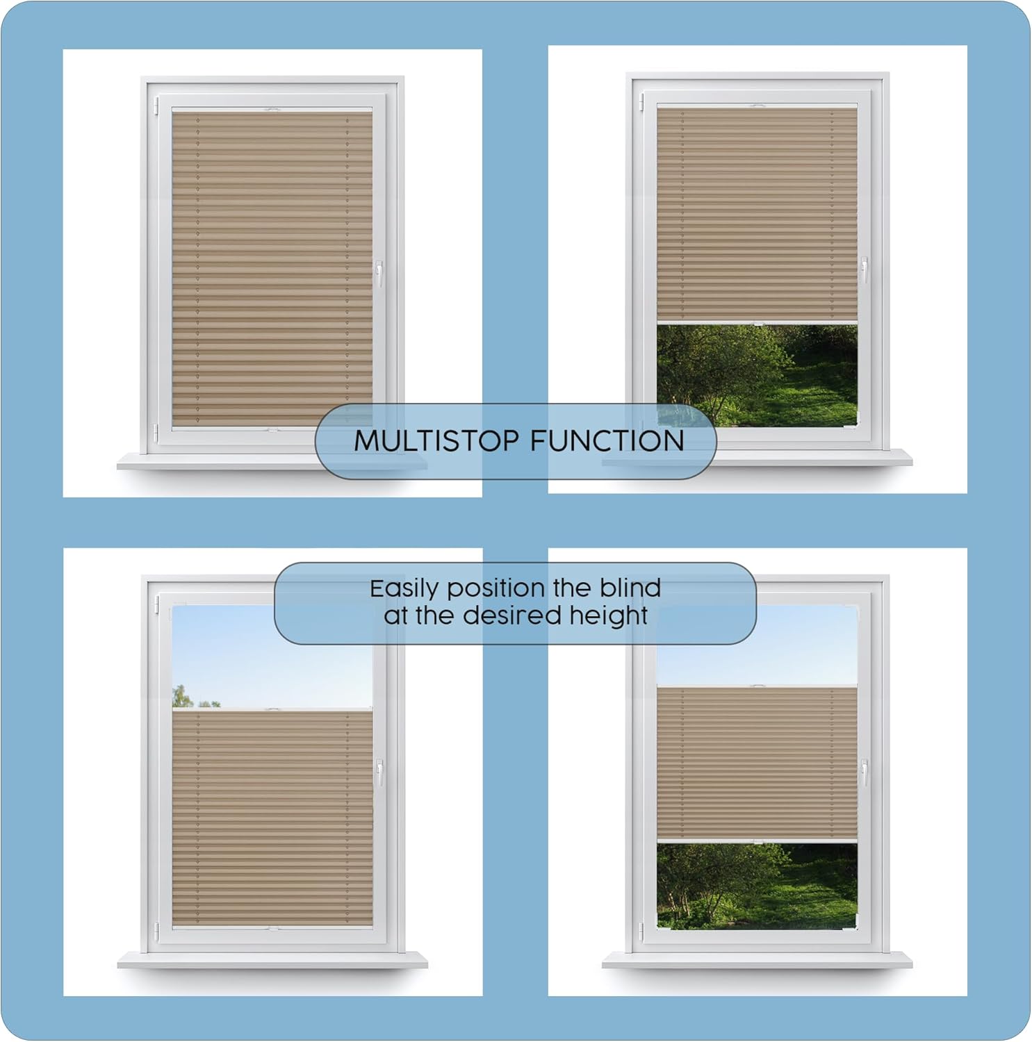 Concept Blinds Customised Pleated Blinds – Installation Within Window Frame Without Drilling, Easy Adhesive Installation – Made-to-Measure – Width 40cm to 200cm, Height 20cm to 260cm
