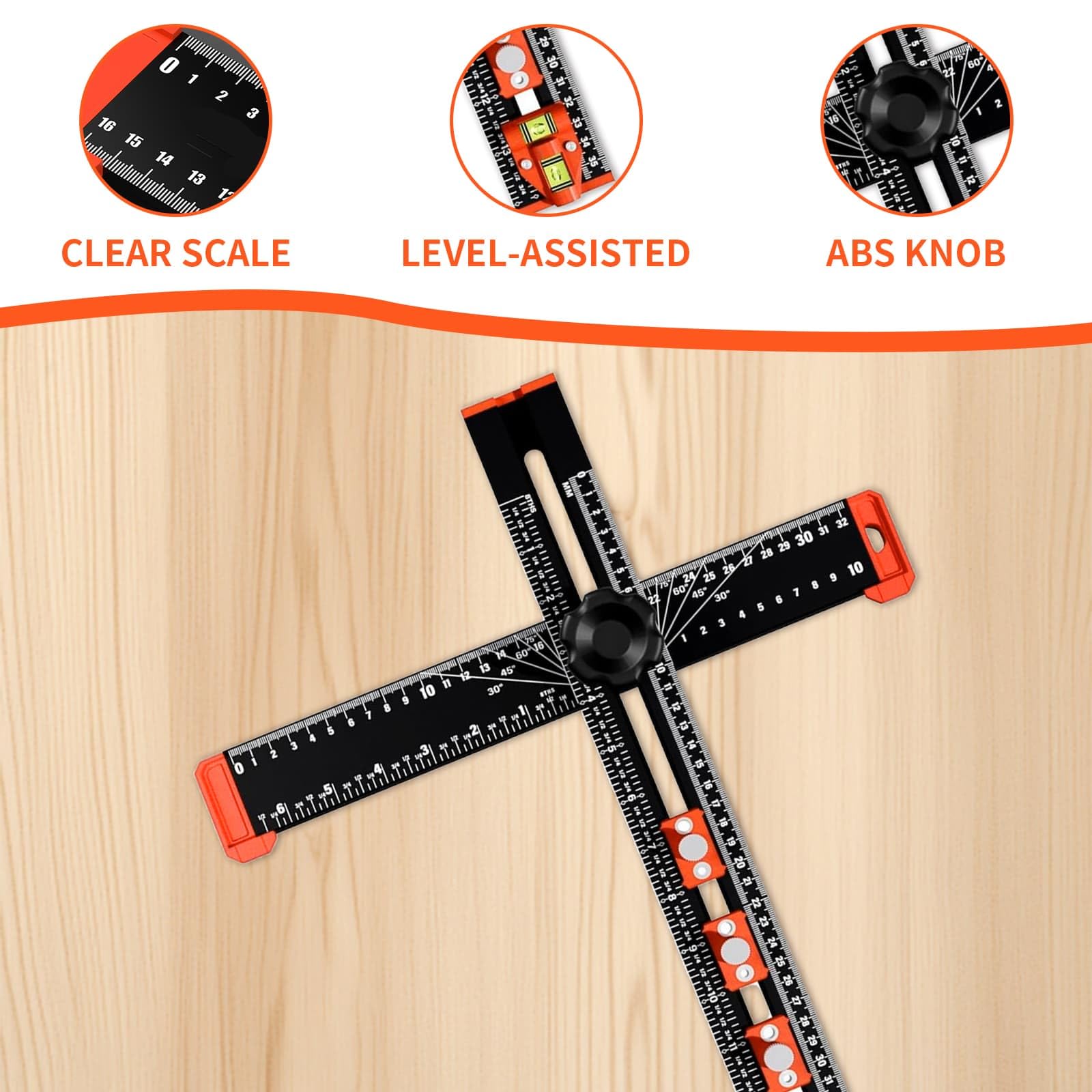 4-in-1 Drilling Positioning Ruler 40cm High Precision Angle Drawing Square Rulers Woodworking Ruler Cabinet Hardware Jig Cabinet Drawer Door Hole Drilling Template Marking Gauge Tools for Woodworking - Image 4