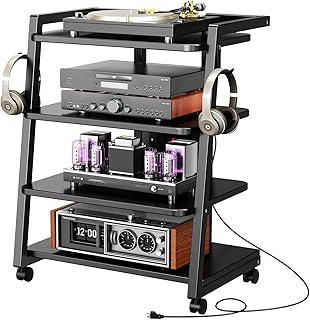 CABTE Mobile AV Media Stand with Outlets and 4 Rolling Caster Wheels, 4-...