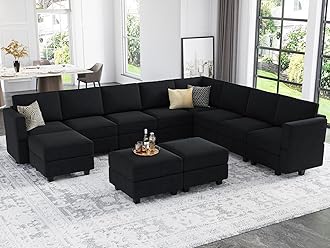 Belffin Modular Sectional Sofa with Storage Seat Oversized U Shaped Couch Velvet Modular Sofa Set with Ottoman Velvet Black