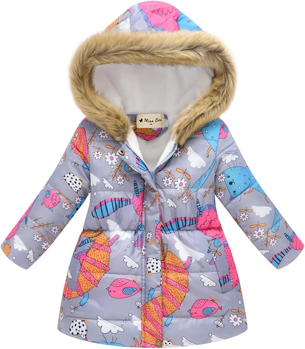 Chaqueta de invierno para niña con capucha para niños pequeños con estampado de flores Parka Outwear chaqueta con capucha de algodón cálido