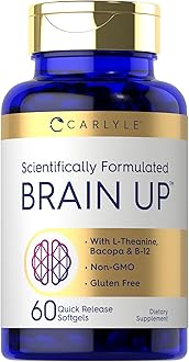 Carlyle Brain Up Supplement | 60 Softgels | with L-Theanine, Bacopa & B-12 | Non-GMO, Gluten Free