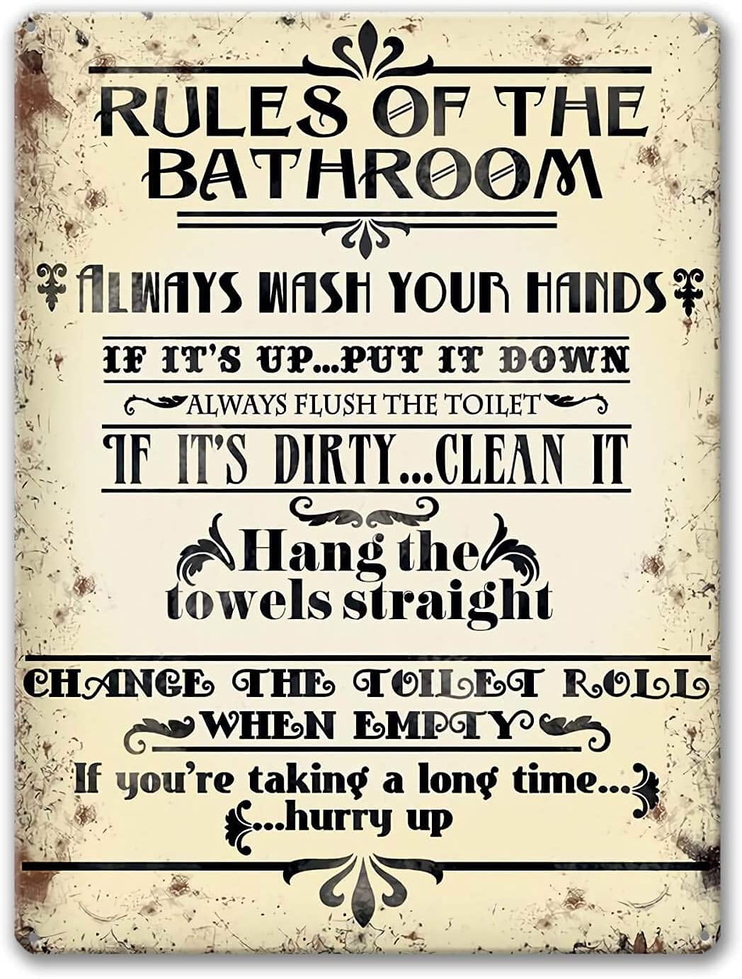 rayprint Vintage Posters Metal Signs Bathroom Rules Tin Signs Retro Wall Art Plaque for Home Bathroom Office Club Bar Gym Wall Decor 12x16 Inches