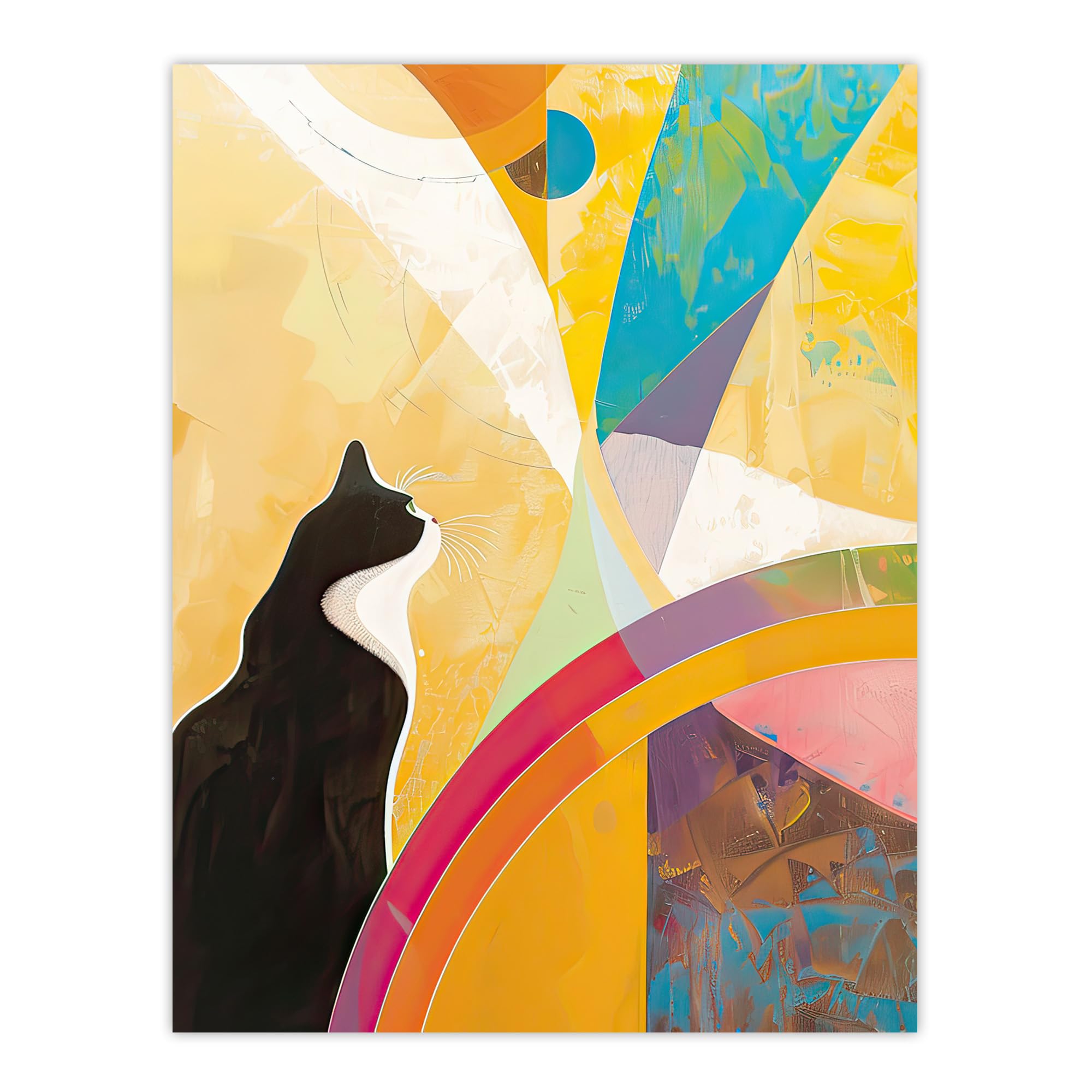 Artery8 Tuxedo Cat Lover Hilma Rainbow Abstract Design Living Room Extra Large XL Wall Art Poster Print, Unframed 24X32", 81L x 61W cm