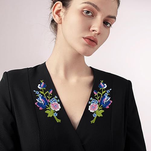 Miniatura 4 de 4 piezas de flores de rosas bordadas con hojas florales para planchar, ramo de parches de bordado bohemio decorativo, parches de costura para bolsas