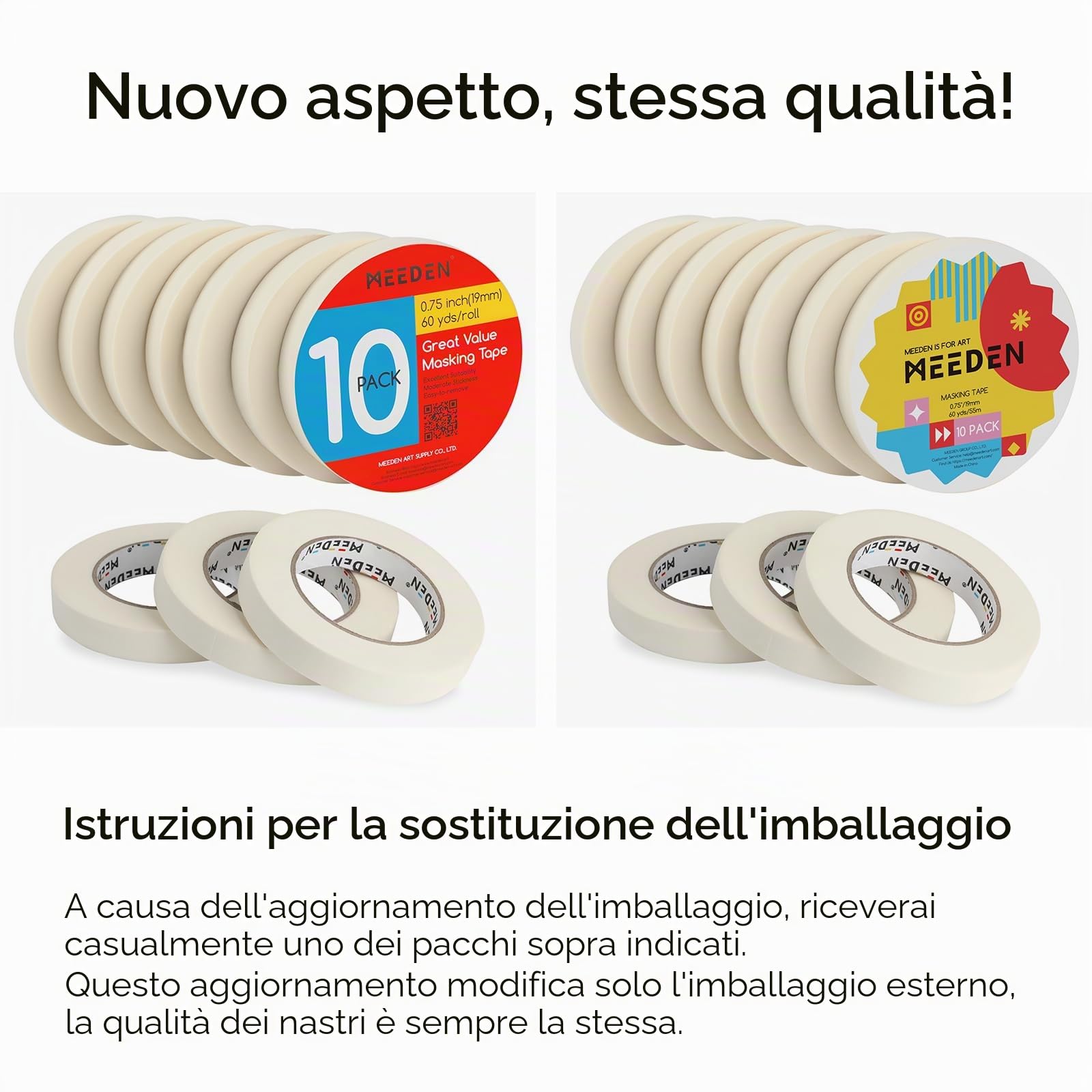 MEEDEN 10 confezioni di nastro bianco per artisti, 19 mm, con un totale di 550 m, nastro adesivo per pittura artistica, disegno, telaio, senza acidi, multiuso, per artigianato, ufficio, scuola