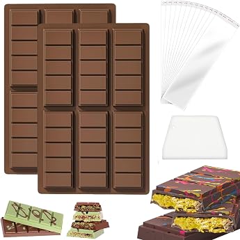 Silicone Chocolate Mould Chocolate Mould Pack of 2 Deep Chocolate Bar Moulds Silicone Moulds Chocolate Bar Chocolate Mould with Scraper and Bag for Chocolate Sweets