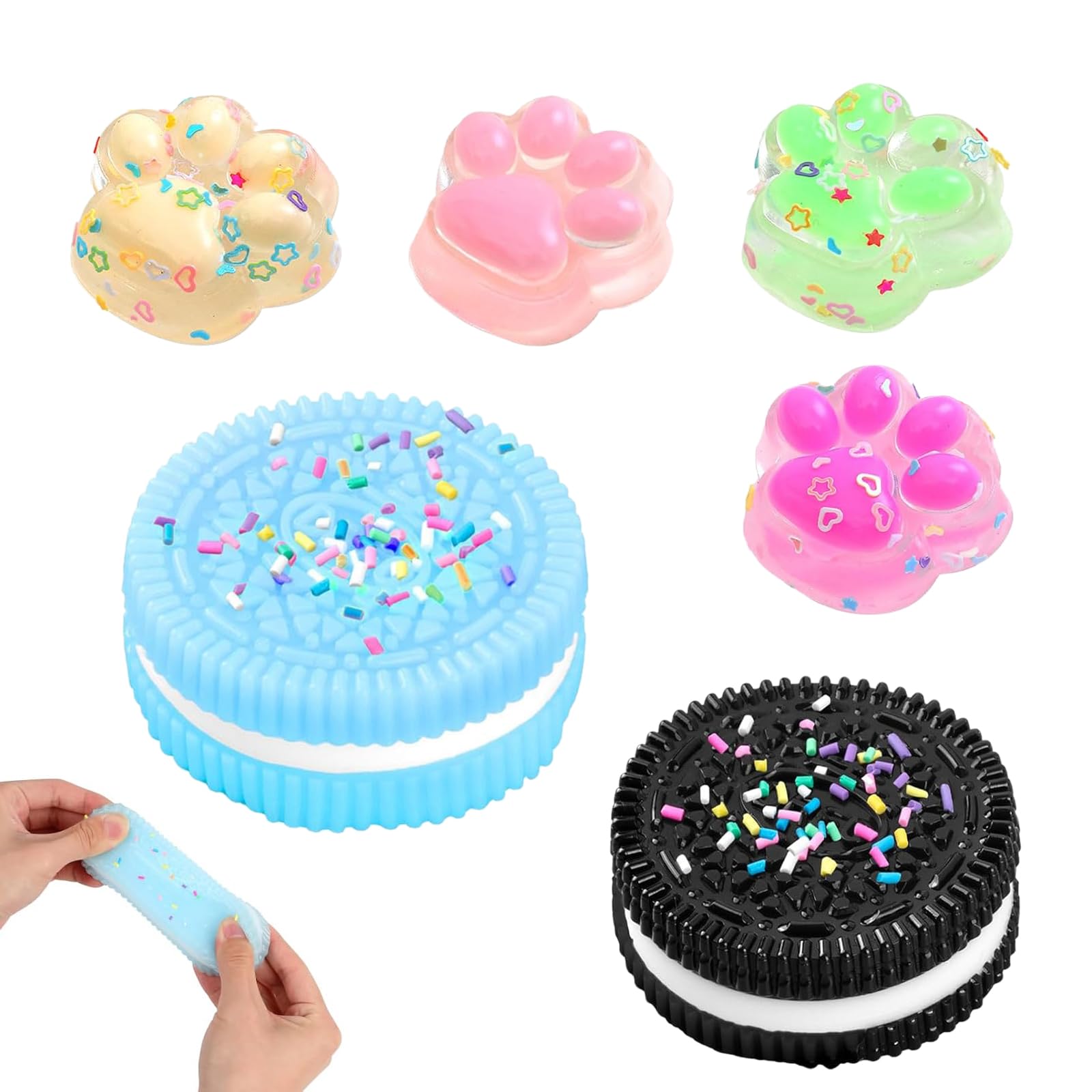 Set De 6 Squishy Oreo Y Patas De Gato | Juguetes Antiestrés De Goma TPR Suave | Alivian Ansiedad Y Mejoran La Concentración | Regalo Para Niños Y Adultos