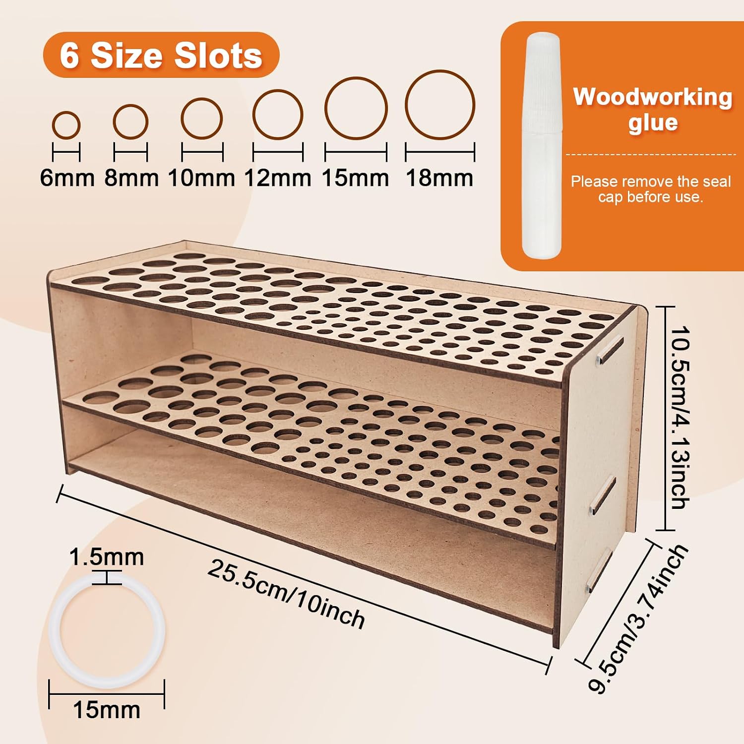 Wooden Paint Brush Holder with Wood Glue 105 Holes MDF Paintbrush Holder Organizer Artist Brush Holder Paint Brush Stand Rack for Artist Brushes Pens Pencils