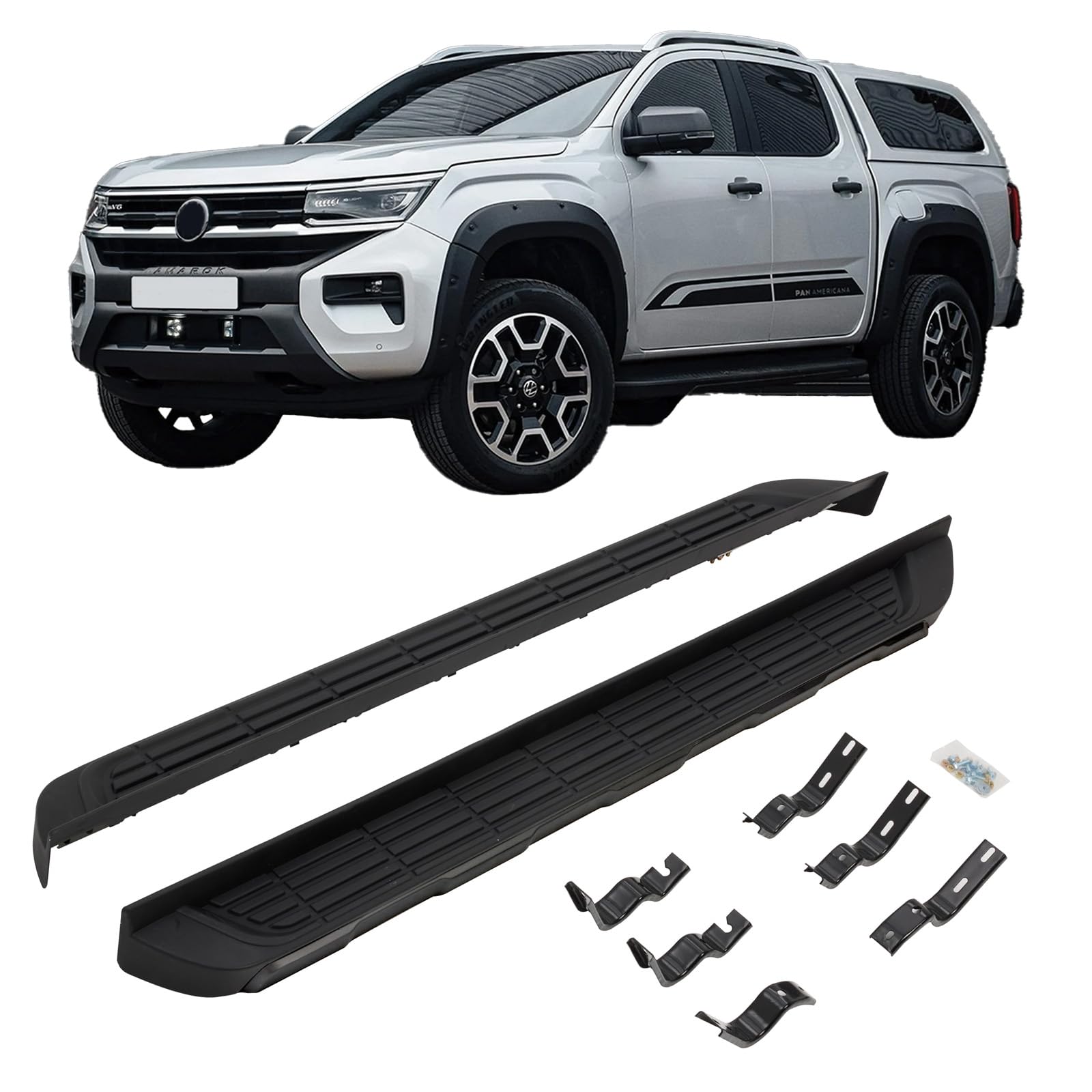 Trittbretter Gumminoppen Umbauteile passend für VW Amarok II ab 2022 Glanz Schwarz
