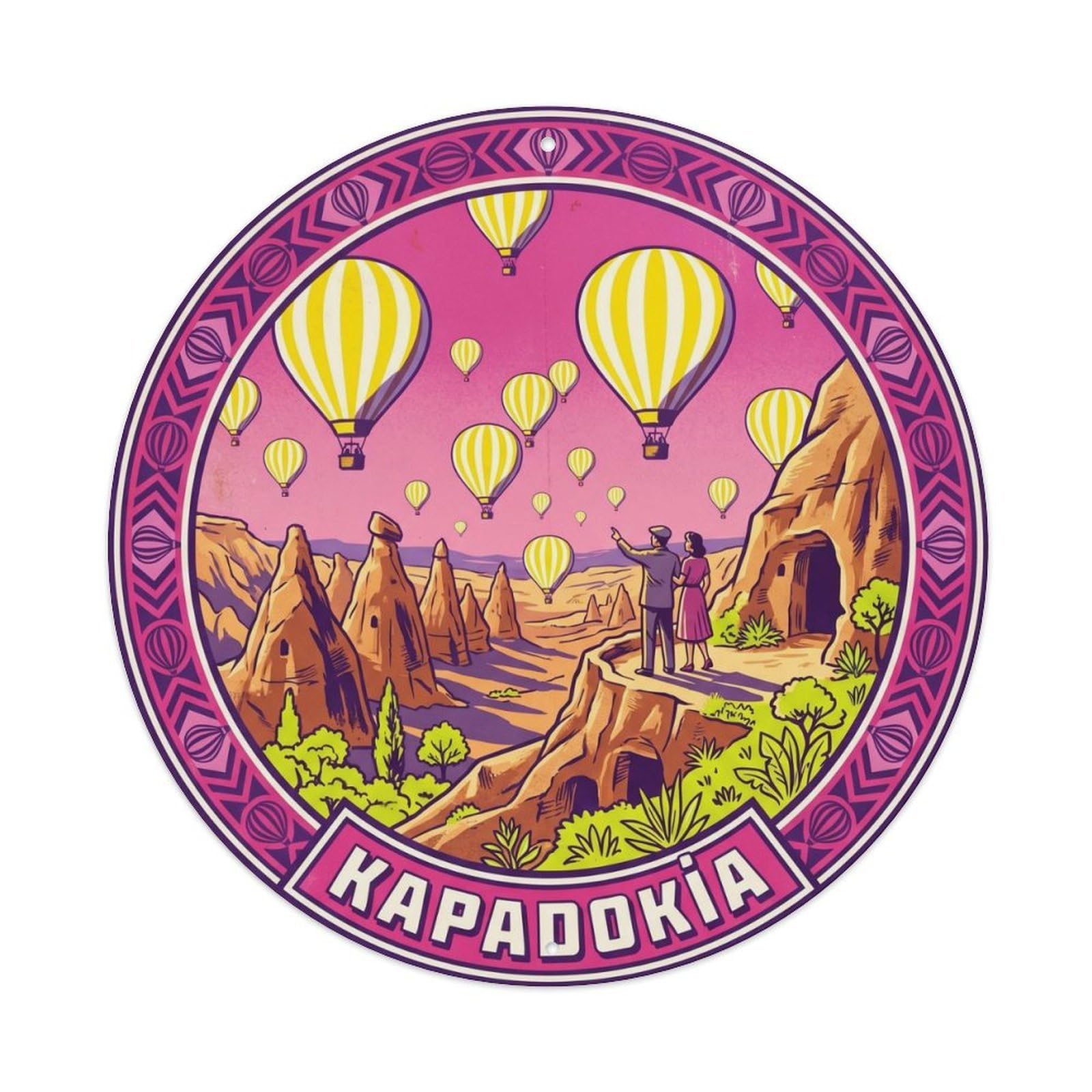 Cappadocia Balloon Magenta Turkey Retro Graphic Metal Tin Sign