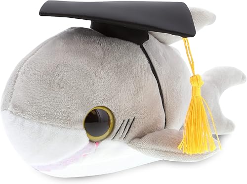 DolliBu Big Eye Shark - Peluche de graduación de tiburón – Lindo juguete de peluche de regalo de graduación, peluche de tiburón de graduación con
