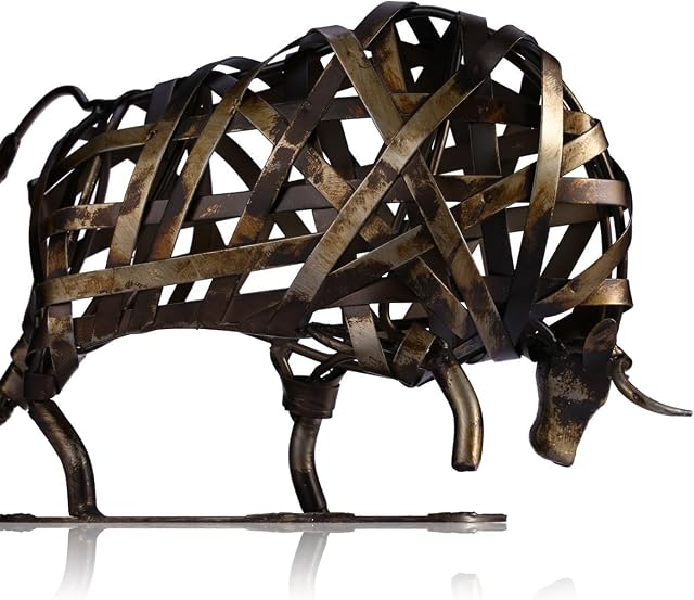 Tooarts Metal Sculpture Animal Figurine Gifts Office Ornament Crafts Home Decorations Desk Decor (Cattle)