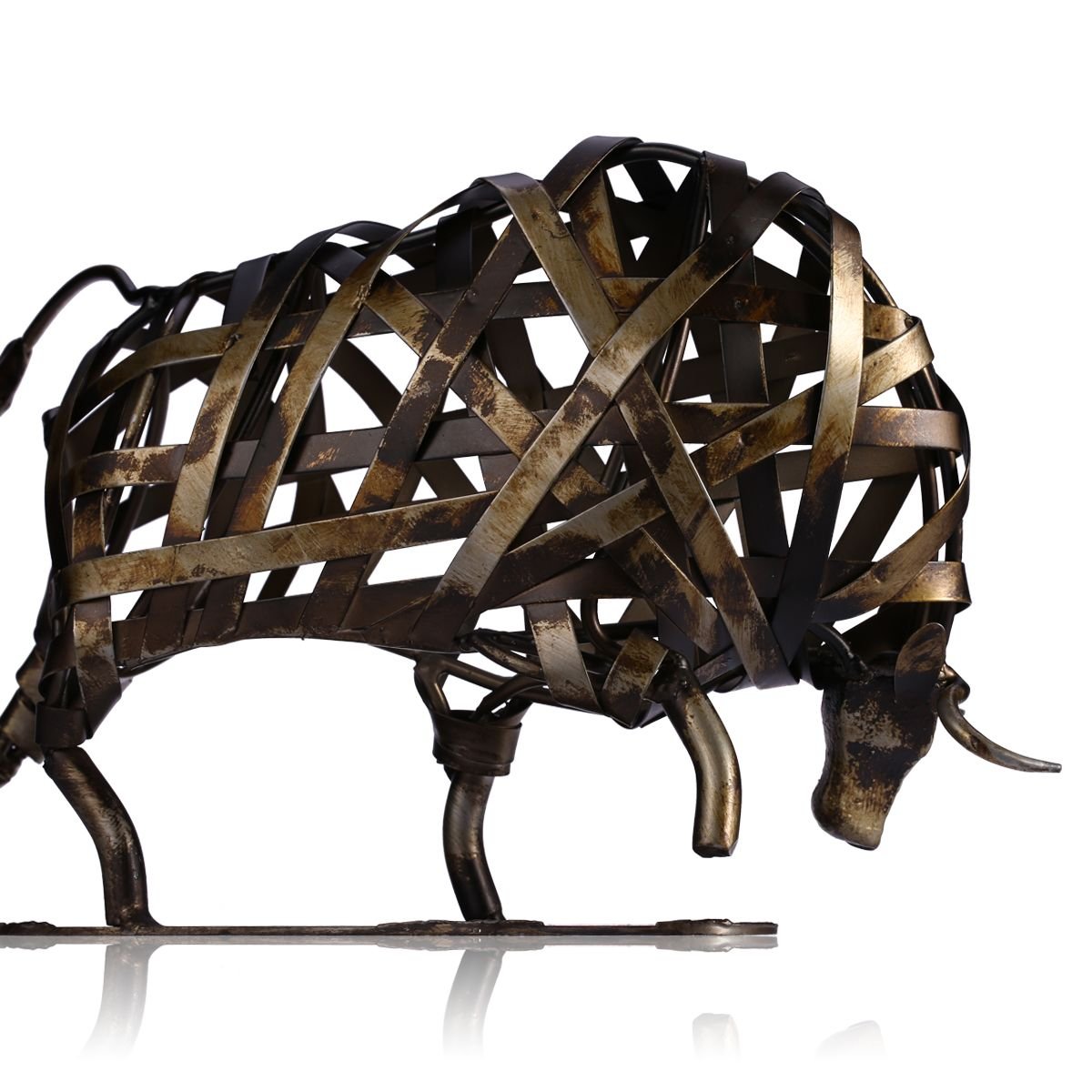 Tooarts Metal Sculpture Animal Figurine Gifts Office Ornament Crafts Home Decorations Desk Decor (Cattle)