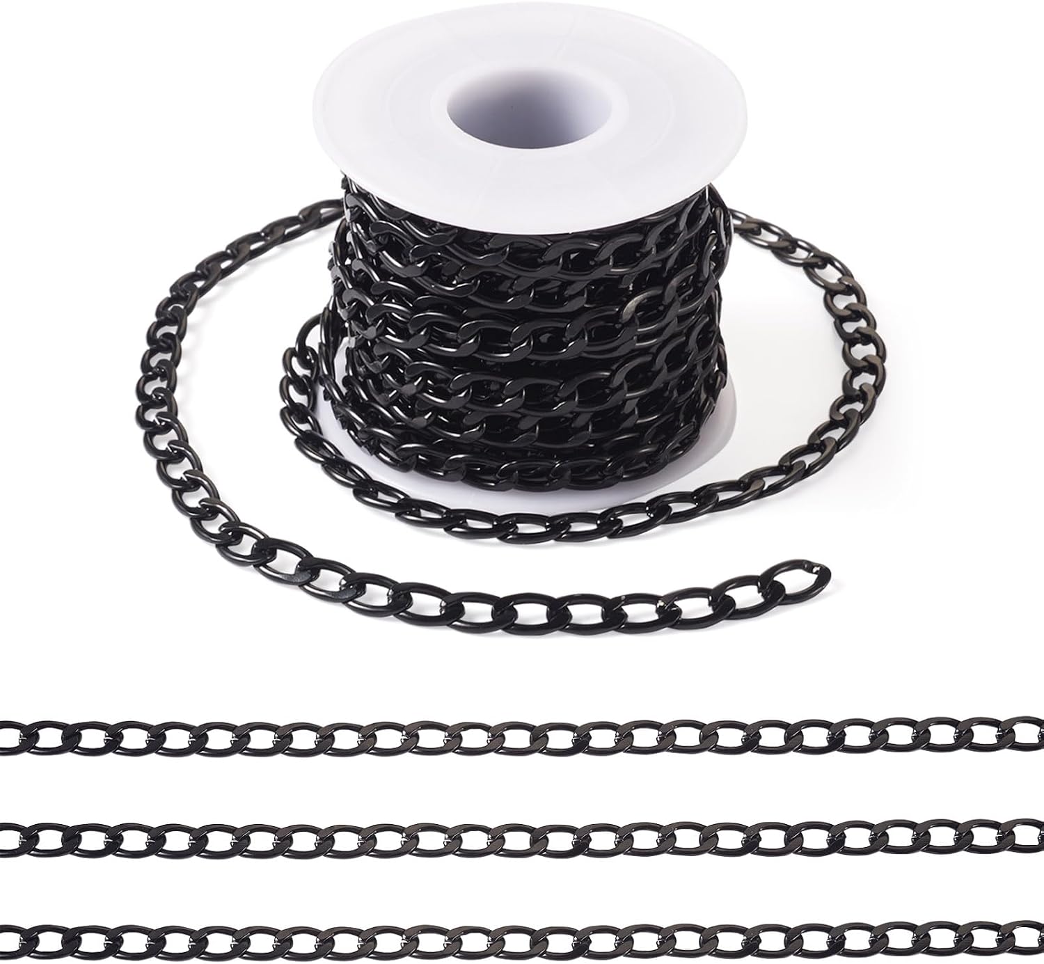 BB Beadthoven 16.4 FT Aluminum Twisted Black Curb Chains for Jewelry Making, 1.6mm, 1640 Links, Polished Finish, DIY Crafts Necklace Bracelet