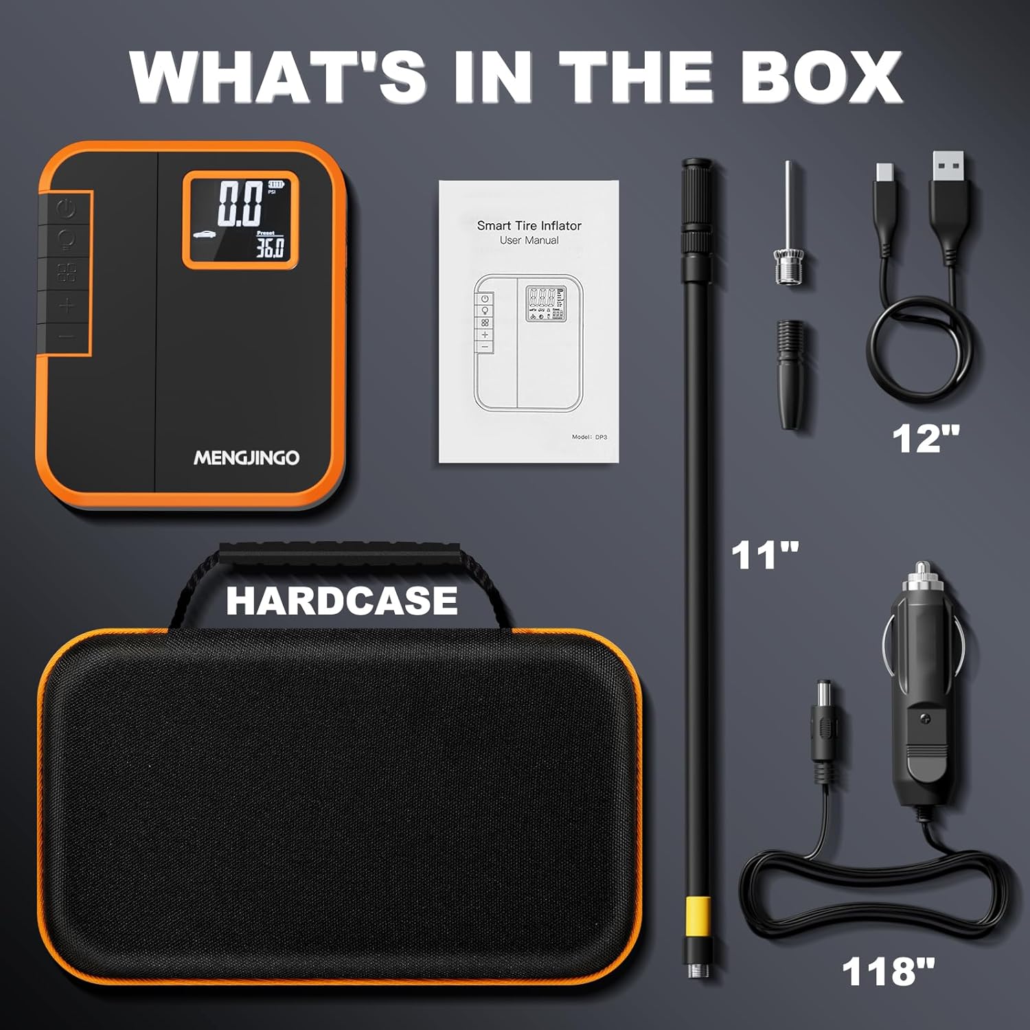 DP3 タイヤインフレーター ポータブルエアコンプレッサー - 2倍の高速膨張、150PSI 空気ポンプ タイヤ空気圧ゲージ付き -