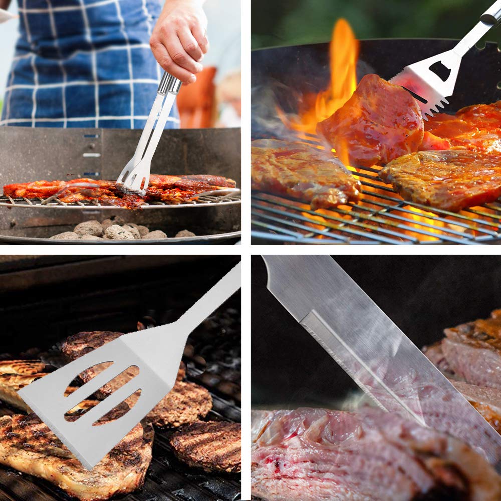 Ulalaza 18 szt. zestaw narzędzi do grillowania akcesoria do grilla ze stali nierdzewnej zestaw narzędzi do grilla akcesoria do grilla dla mężczyzn kobiet taty