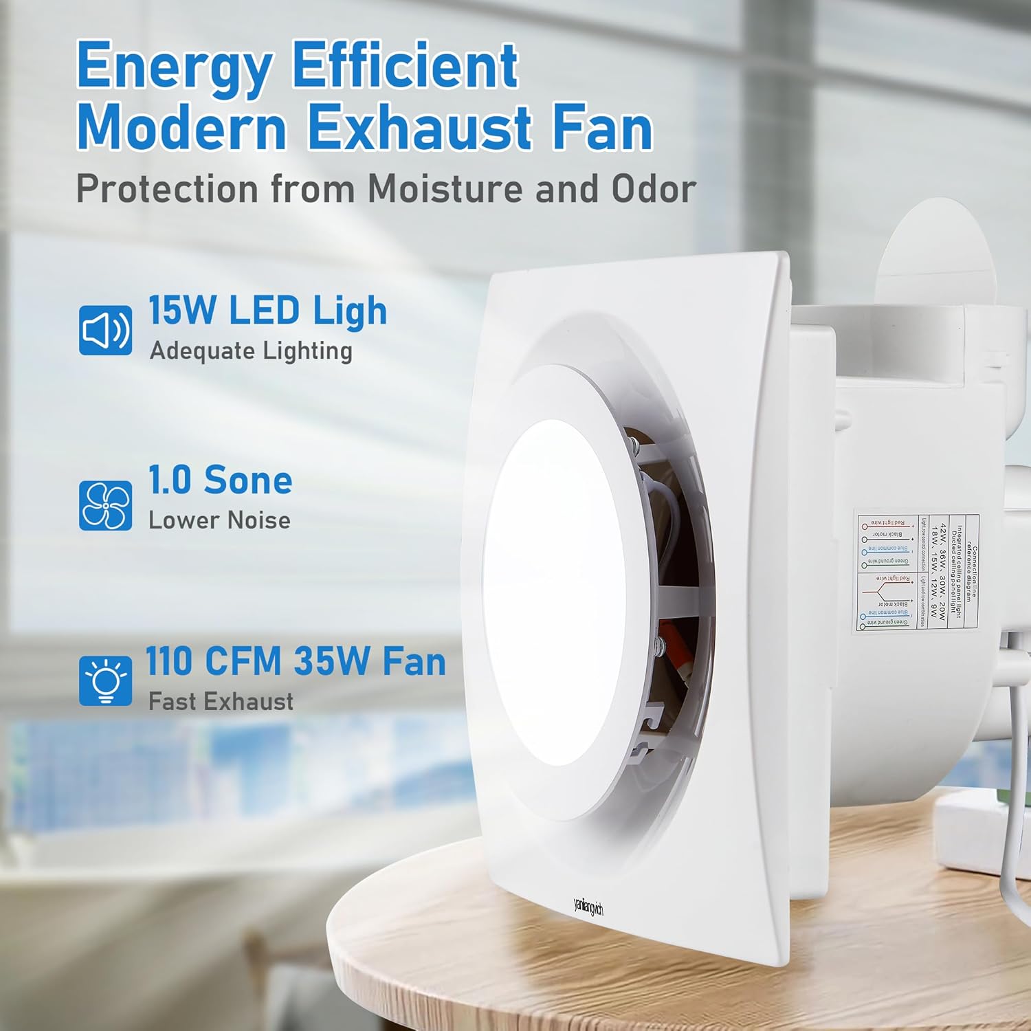 Bathroom Exhaust Fan with Light, 8 Inch Bathroom Ventilation Fan, 110 CFM 1.0 Sones Quiet Exhaust Fan For Home, Exhaust Ventilation Fan Light Combo Ceiling Mount