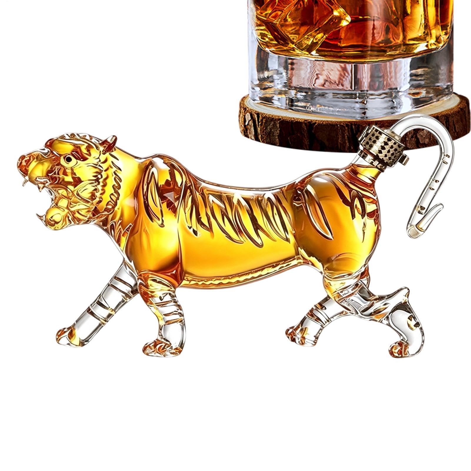 Decanter per vino 500 ml 3D a forma di tigre dispenser versatore liquore | Statua decanter per liquori in vetro per vino, birra, casa, bar, bere uomini, papà, compleanno, matrimonio
