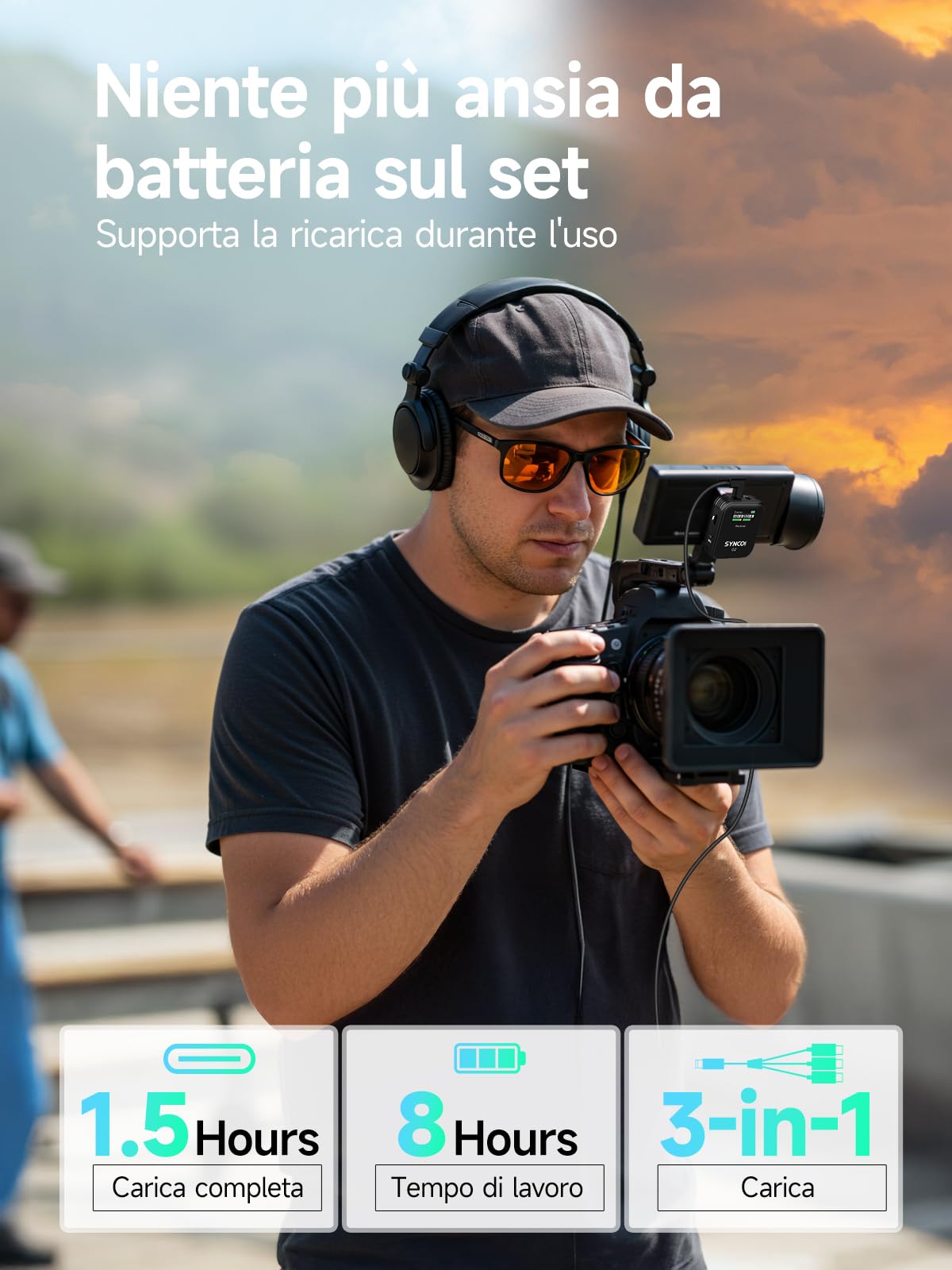 SYNCO G2 (A2) Microfono Lavalier Wireless per Android/Fotocamera/iPhone, Doppio Microfono Clip Senza Fili 2.4Ghz con Riduzione del Rumore e Display TFT 200m per DSLR YouTube Live Streaming Vlogging