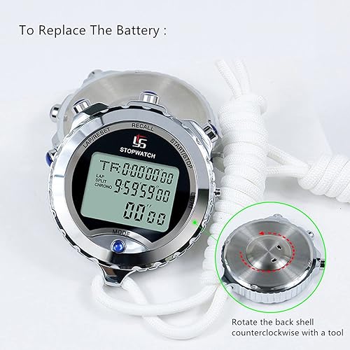 Miniatura 4 de Cronómetro con luz de fondo, cronómetro de metal de 100 vueltas para deportes con alarma, cuenta regresiva de 0.01 segundos, cronómetro digital para
