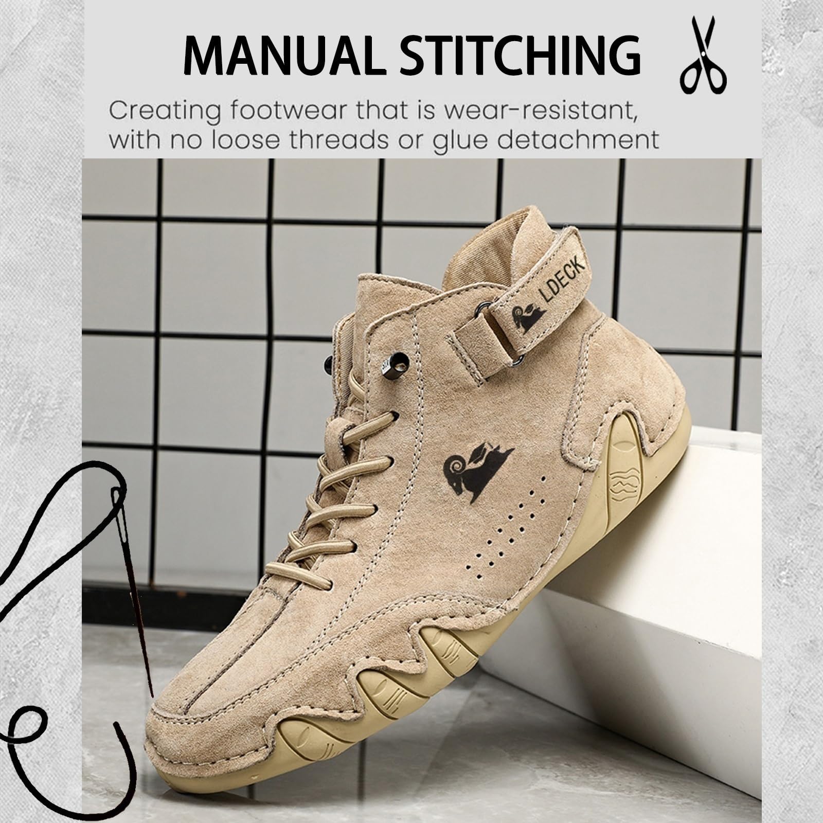 Stivali Alti in Pelle Scamosciata Italiani Fatti a Mano Scarpe Beck da Uomo Sneakers Casual in Pelle Scamosciata Impermeabili Stivaletti a Piedi Nudi Traspiranti Antiscivolo(Marrone,43 EU)
